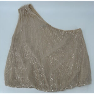 Alice Olivia One Shoulder Sequin Top Womens Large Champagne Ivory Party SILK